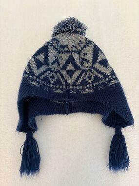 Carter's Navy and Gray Pom-Pom Earflap Hat with Tassels